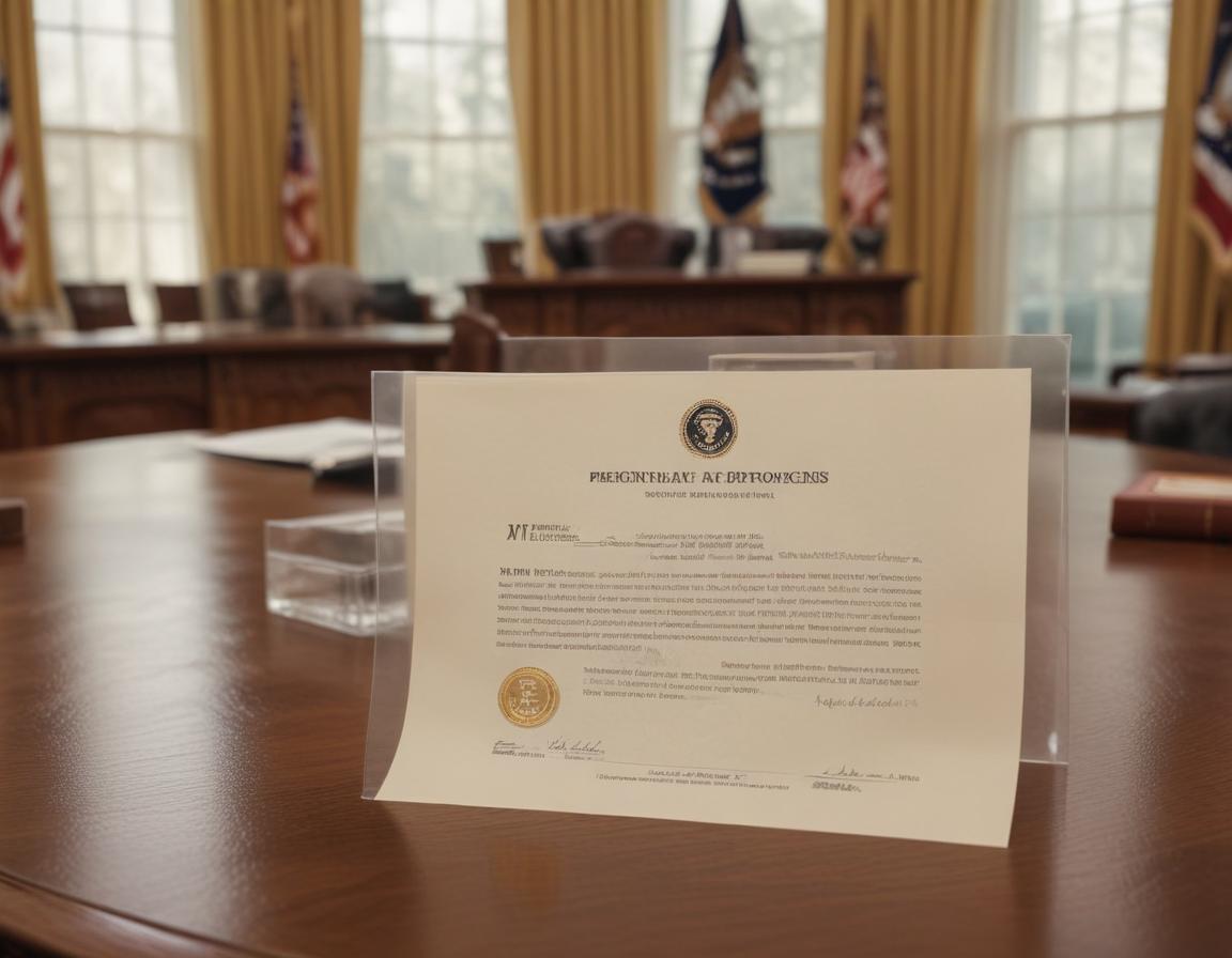 Presidential document declaring cryptocurrencies a national priority in the Oval Office