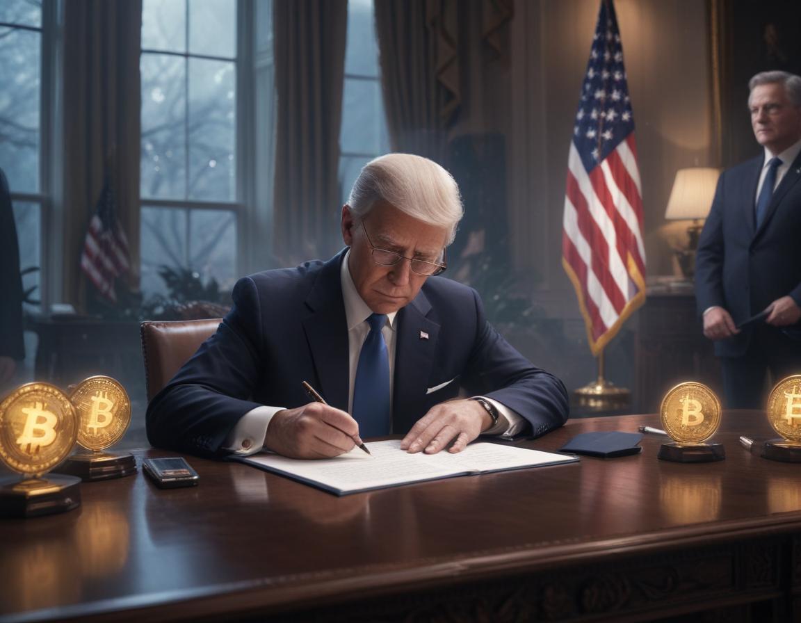 Modern bank with blockchain graphics and crypto symbols