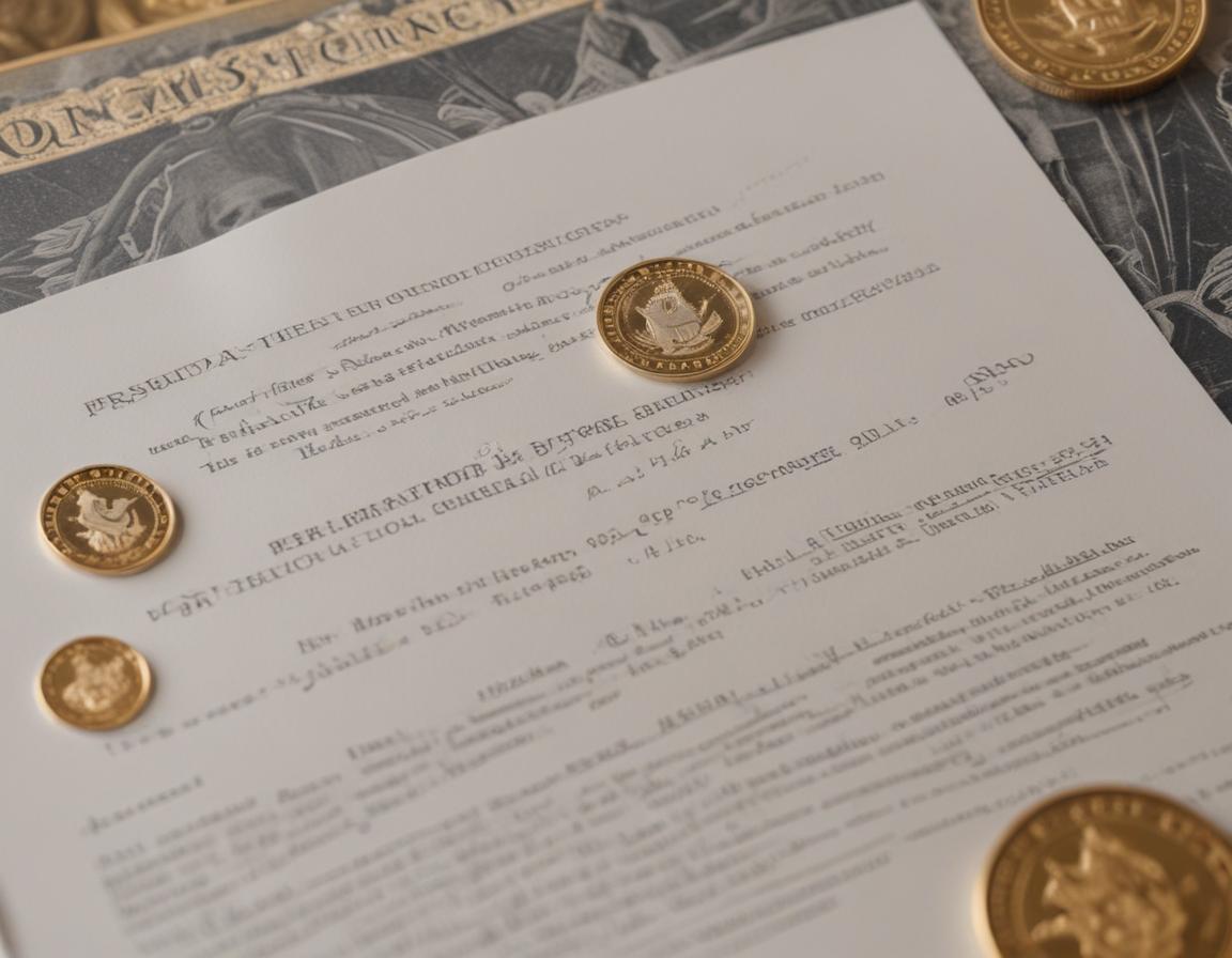 Courtroom with a gavel and floating cryptocurrency logos representing enforcement