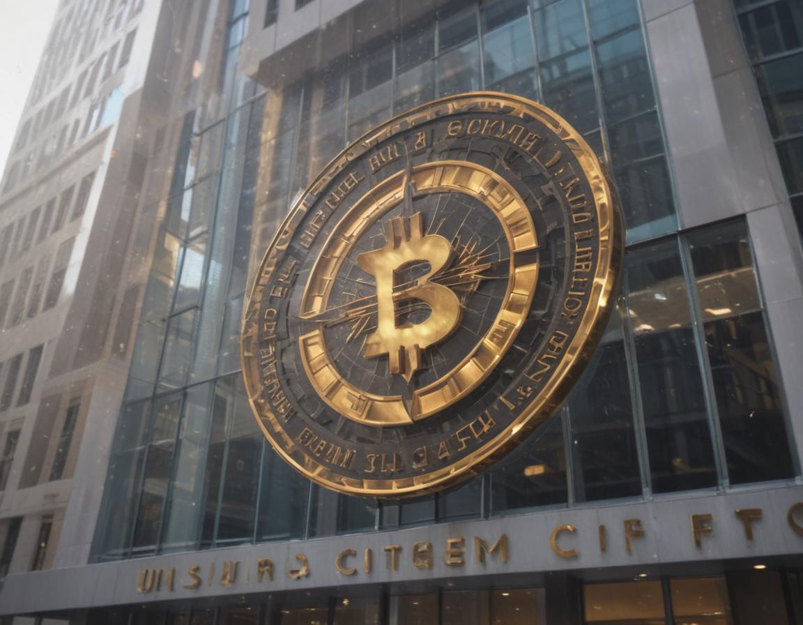 SEC and CFTC headquarters with cryptocurrency symbols overlayed.