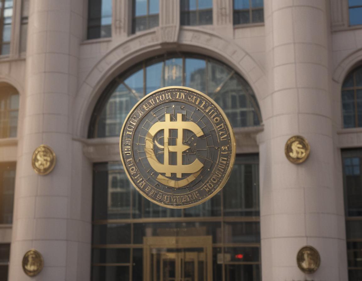 President Trump signing an executive order with financial and cryptocurrency digital graphics overlay.