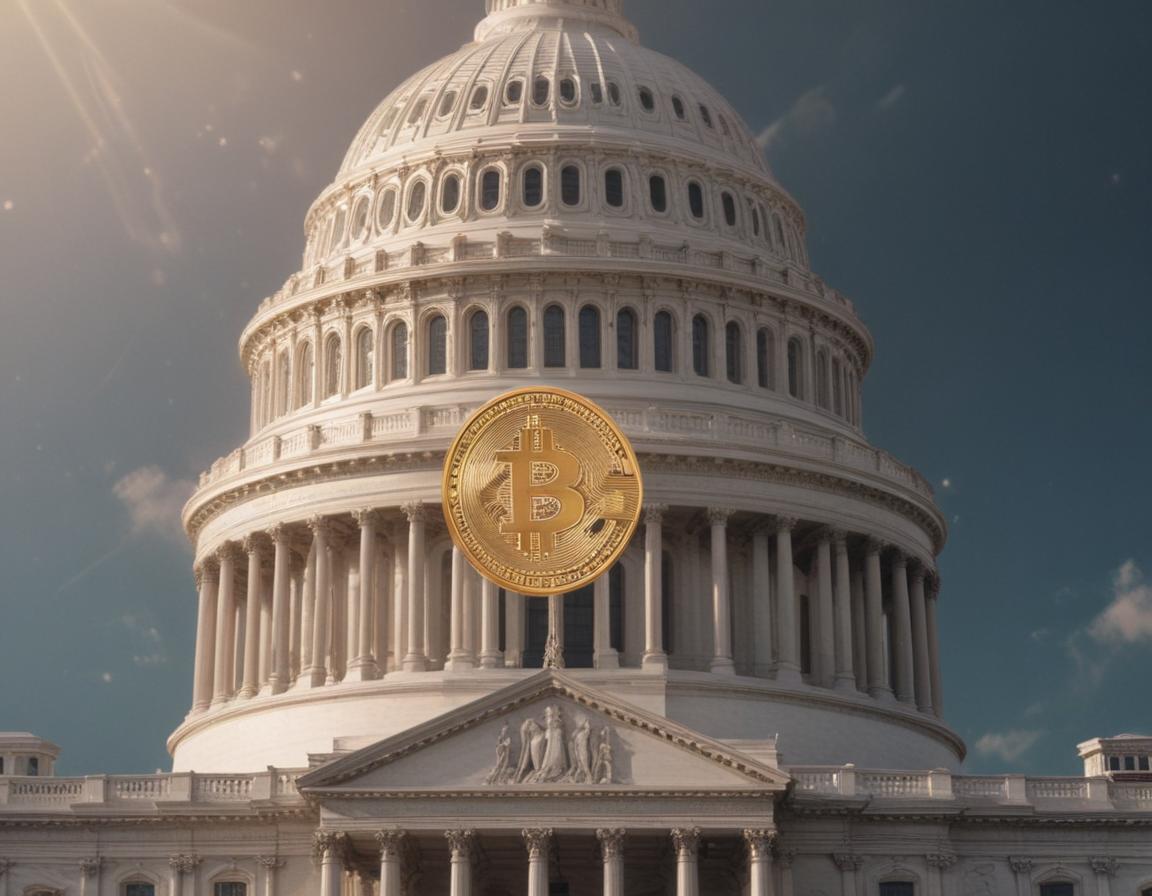 U.S. Capitol building with cryptocurrency symbols subtly incorporated