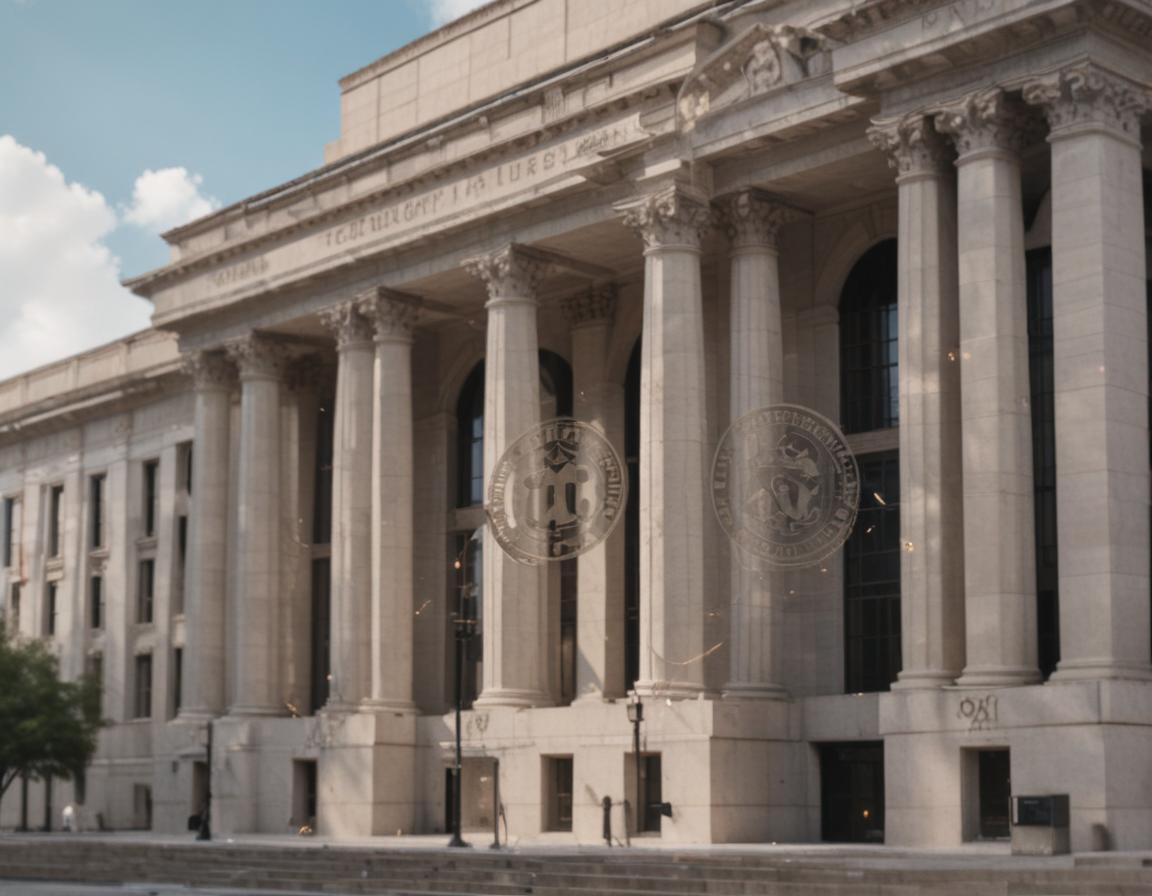 U.S. map with state boundaries and bitcoin/legal symbols hovering over