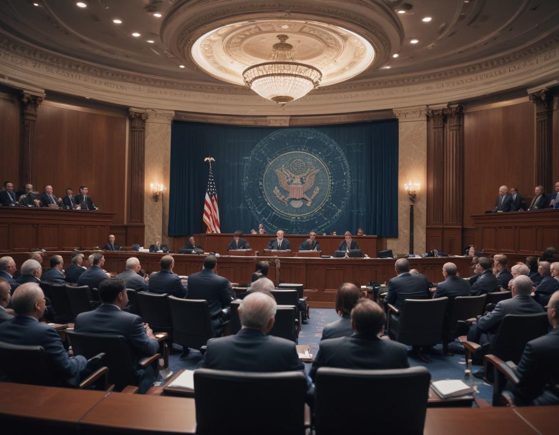 U.S. Senate discussing cryptocurrency legislation with blockchain growth chart