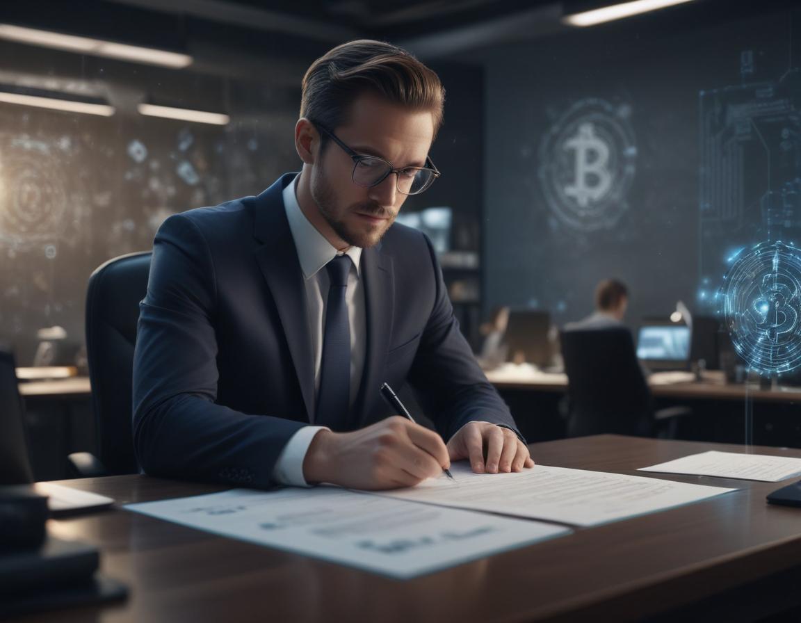 U.S. legislative chamber with modern technology discussions and cryptocurrency visuals.