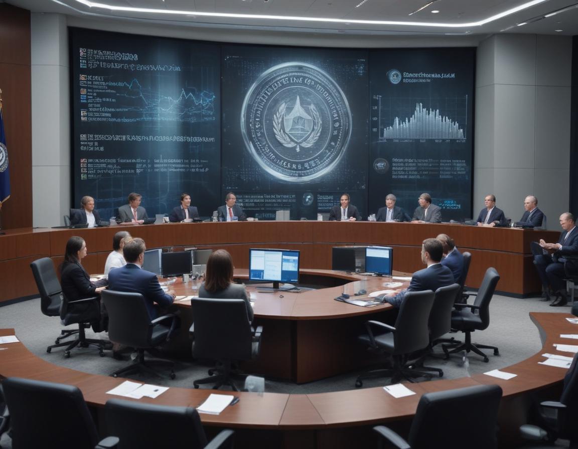 Congress discussing blockchain regulation with charts and documents